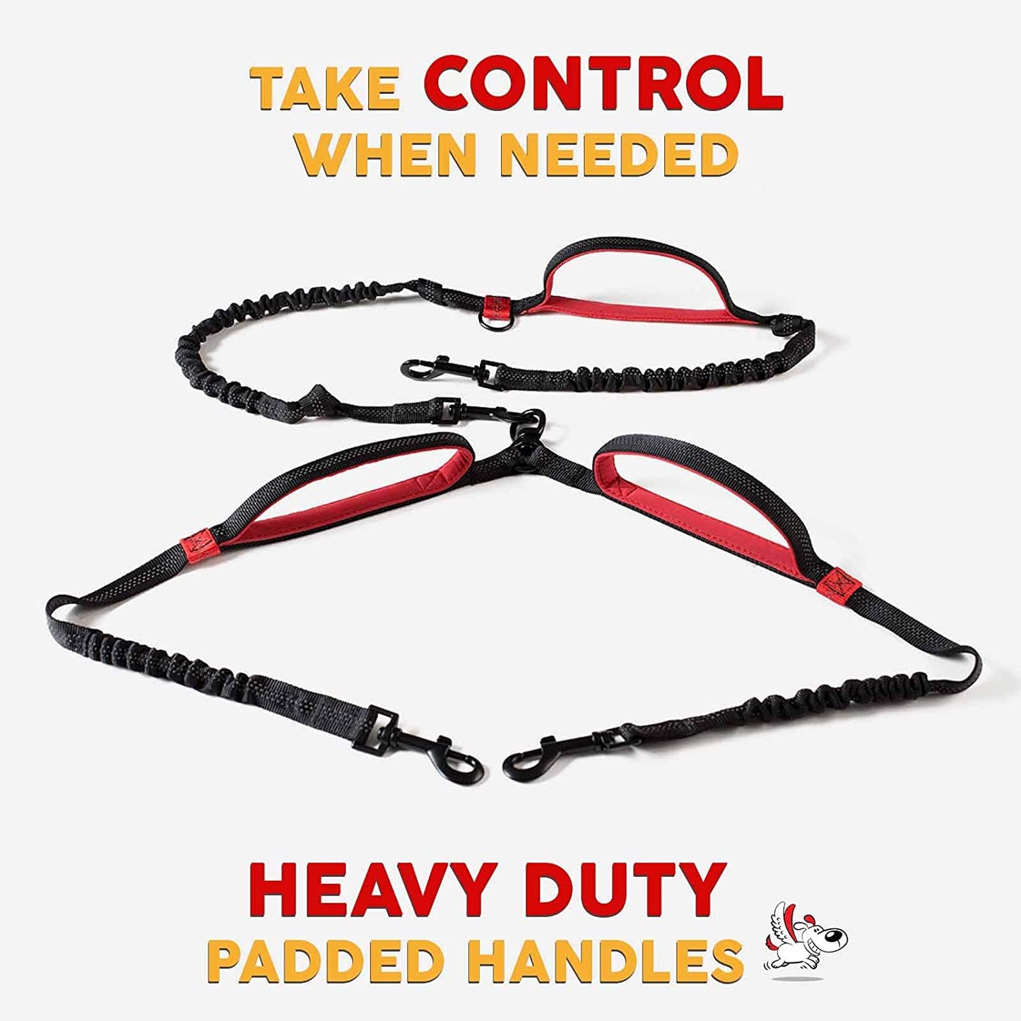 Exquisite Hands Free Double Leash for Two Dogs No Tangle. Premium Quality & Versatile Running Your Two Large Dogs. You Will Absolutely Love This Amazing Dual Dog Leash (Black & Red)