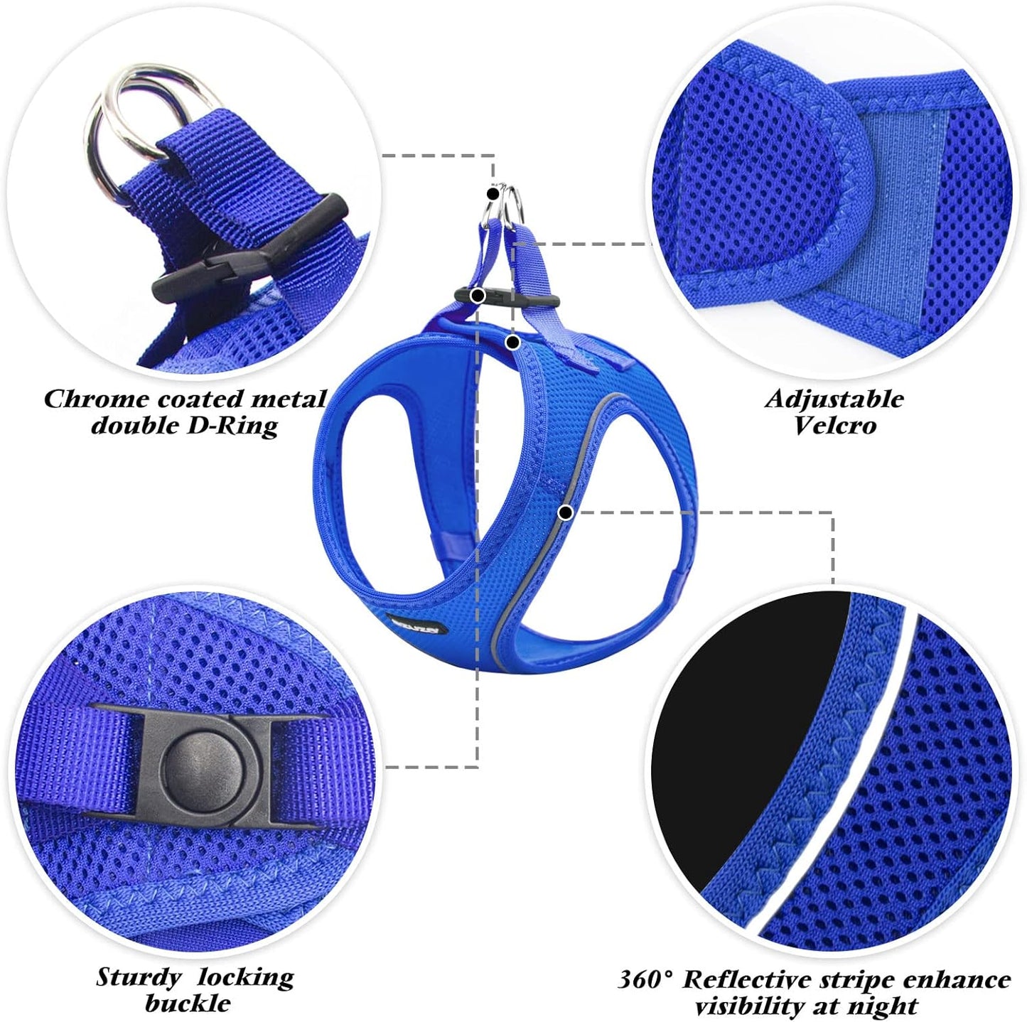 Dog Harness for Small Dogs No Pull Reflective Soft Mesh Dog Vest Step in Harness All Weather Comfort Small Dog Harnesses Royal Blue XS: 15"-17"