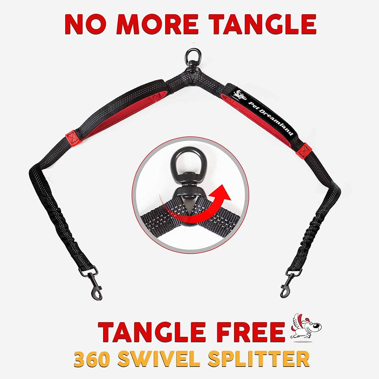 Exquisite Hands Free Double Leash for Two Dogs No Tangle. Premium Quality & Versatile Running Your Two Large Dogs. You Will Absolutely Love This Amazing Dual Dog Leash (Black & Red)