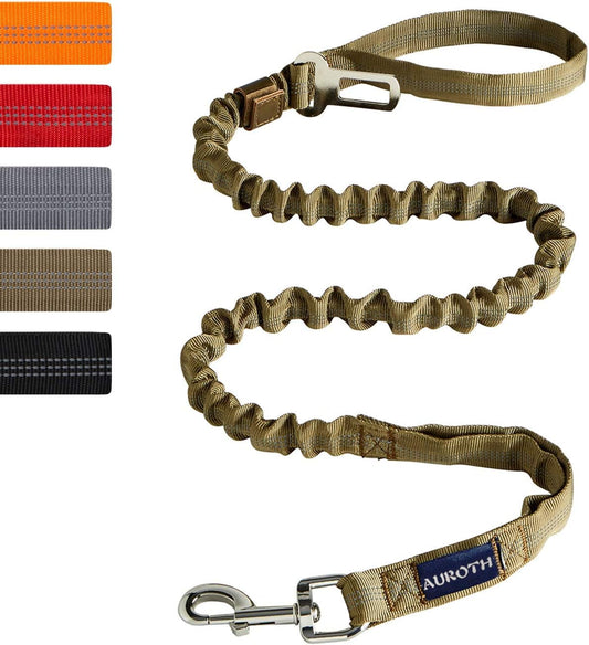 Heavy Duty Bungee Dog Leash for Medium Large Breed Dogs, No Pull Leashes for Shock Absorption with Car Seat Belt, 2 Padded Handles 4.5FT 6FT Training Dog Leash