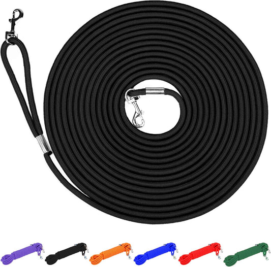 Check Cord Large,Medium Small Dogs/Puppy Obedience Recall Training Agility Lead - 15Ft 30Ft 50Ft Training Leash - Great for Training, Play, Camping, or Backyard Black 50 Feet